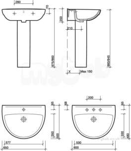 Twyford Mid Market Ware -  Refresh Washbasin 650x500 1 Tap Re4341wh